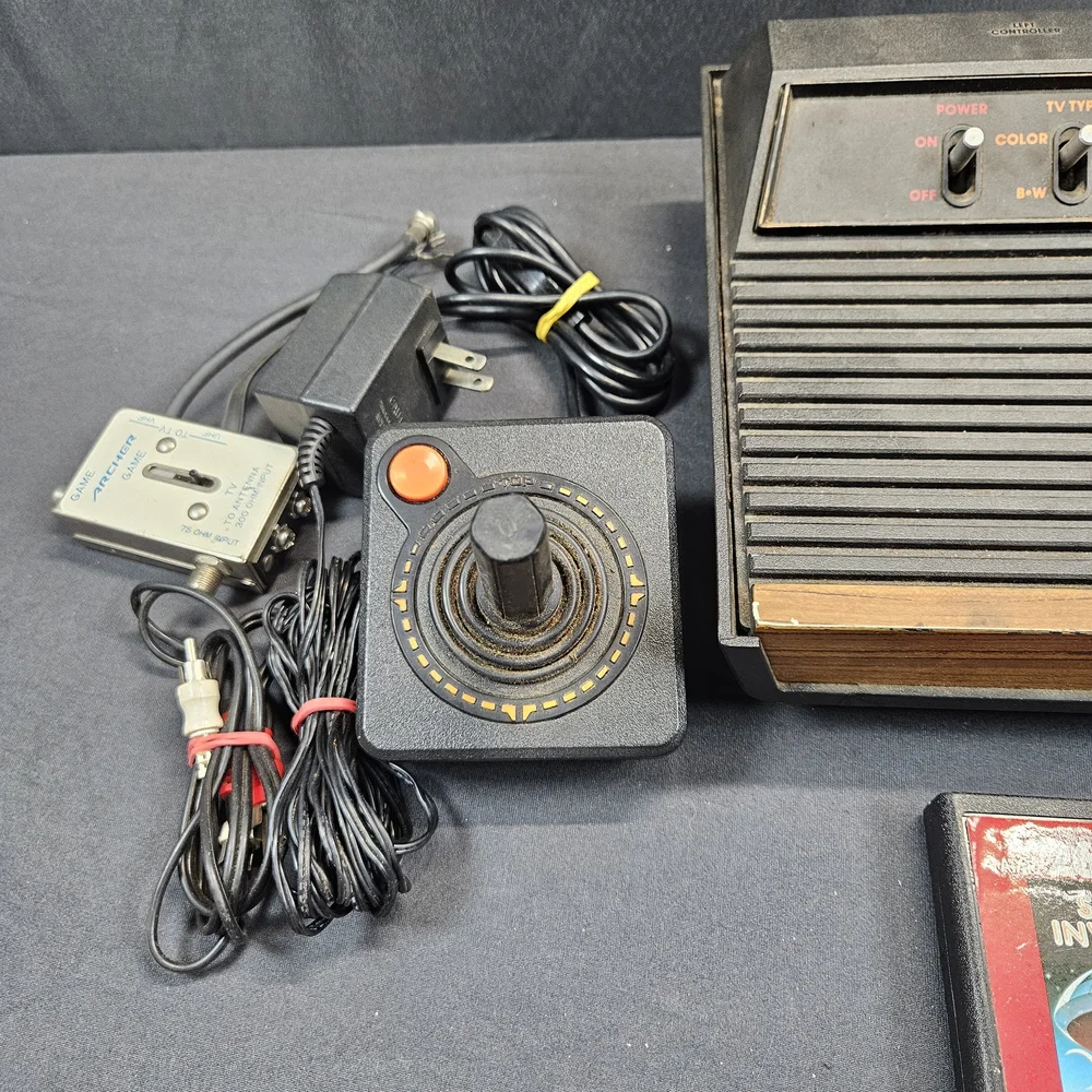 Vintage Atari 2600 System w/ Hookups, 3 Controllers, & 4 Games Untested